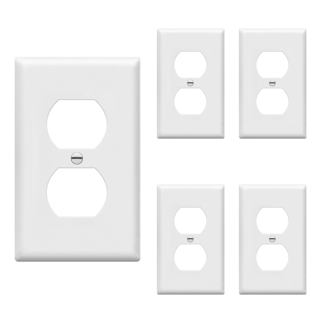 Duplex Wall Plates Kit, Electrical Outlet Covers, Standard Size 1-Gang 4.50" x 2.76", Unbreakable Polycarbonate Thermoplastic, Electric Receptacle Plug Covers, 8821-W-5PCS, White (5 Pack)