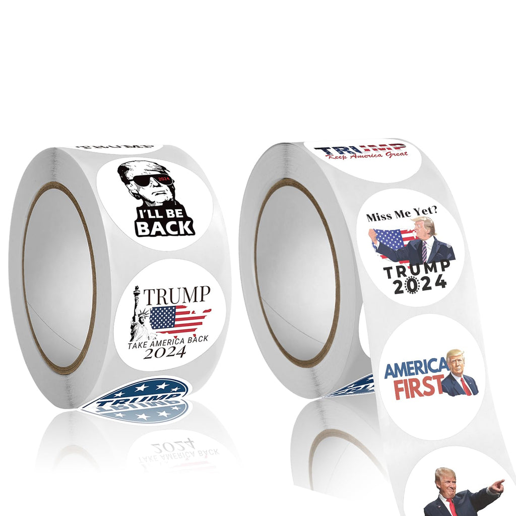2024 Donald Trump Stickers Roll 500Pcs - Funny Presidential Election USA American Flag Decals - Easy Stick & Removeable for Scarpbook Window Tumblers Water Bottles Teens