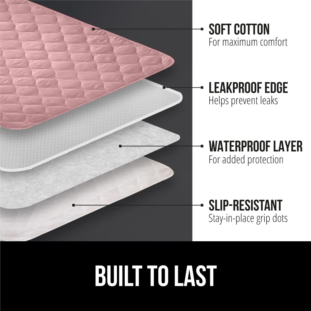 Gorilla Grip Washable Toddler Mattress Incontinence Pads, Reusable Waterproof Bed Underpads, Absorbent Leak Proof, 52x34 Slip Resistant Pad Protector, Absorbs 8 Cups for Bedwetting, Elderly, Kids Pink