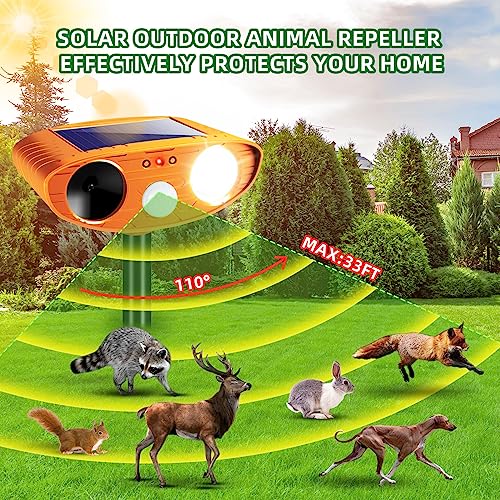 4 PCS Ultrasonic Animal Repellent Outdoor, Solar Animal Repeller with Motion Detection Cat Rabbit Repellent Deer Repellent Devices Waterproof Raccoon Dog Skunk Repellent Deterrent for Yard Garden Farm