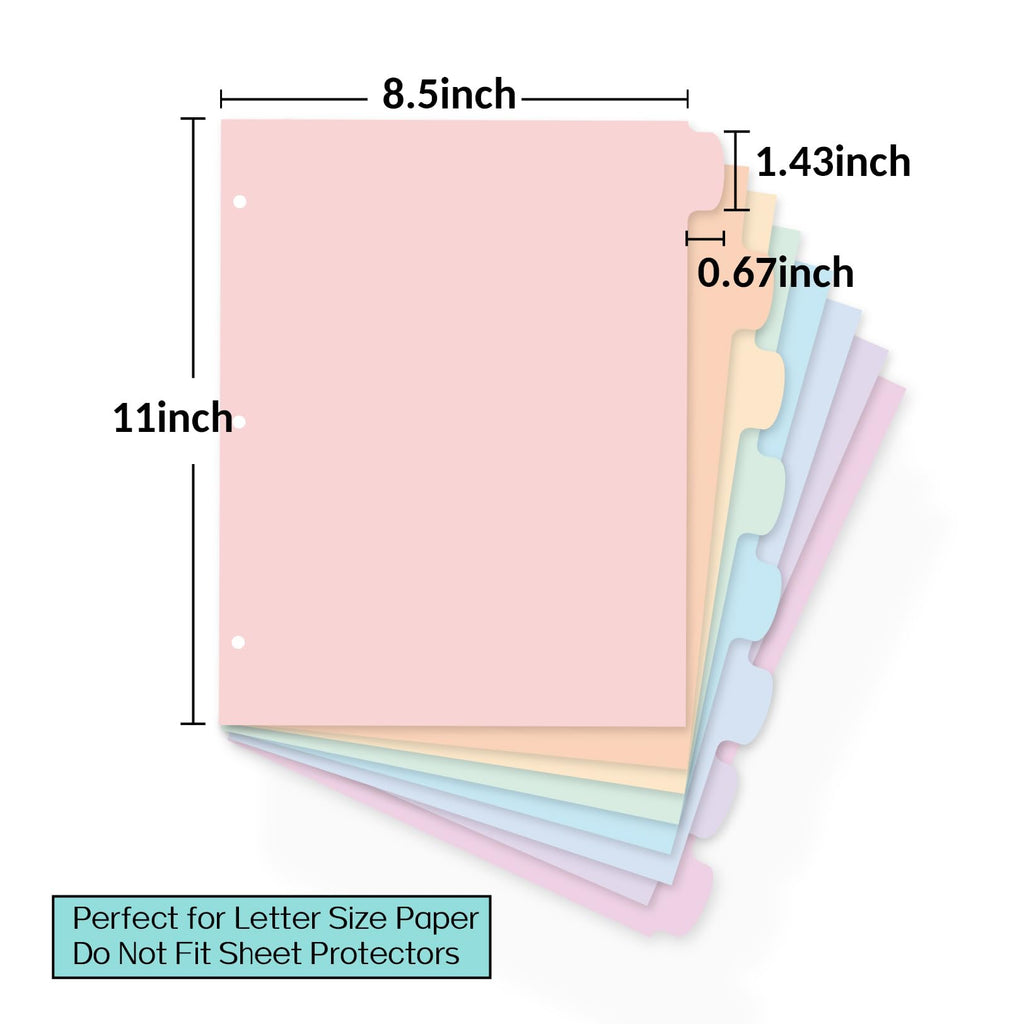 8 Tabs Long-Lasting Plastic Write & Erase Large Tabs Dividers for 3 Ring Binder, Aesthetic Cute Pastels Binder Dividers for Student, Teacher, Office, Home Organizers, 1 Set, Pastels Color