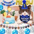 STMK Cat Birthday Party Supplies - Hat, Bandana, Bow Tie, Collar, Banner, Garland, Meow Letter Balloons, Kitten Outfits