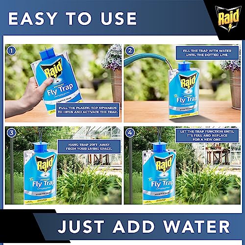 6 XL RAID Big Bag Fly Traps Outdoor - Keep Flies Away from Patio with Disposable Fly Traps Outdoor Hanging - Fly Bags Outdoor Disposable, Outdoor Fly Traps Outdoor Hanging, Big Bag Fly Trap Bag
