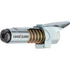 LockNLube Grease Gun Coupler locks onto Zerk fittings. Grease goes in, not on the machine. World's best-selling original locking grease coupler. Rated 10,000 PSI. Long-lasting rebuildable tool.