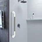 24 Inch Anti Slip Shower Grab Bar, Munzong White Stainless Steel Bathroom Grab Bar w/Gray Rubber Grip, Bathroom Balance Bar,Safety Handrail Support,Handicap Elderly Senior Assist Bath Handle