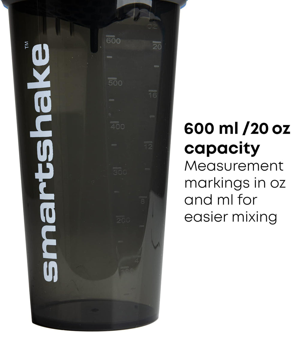 Smartshake Lite 4-Pack Protein Shaker Bottle 600 ml | 20 oz - Leakproof Screw-on Lid - BPA Free – Unisex - Mist Gray, Army Green, Black, Navy Blue
