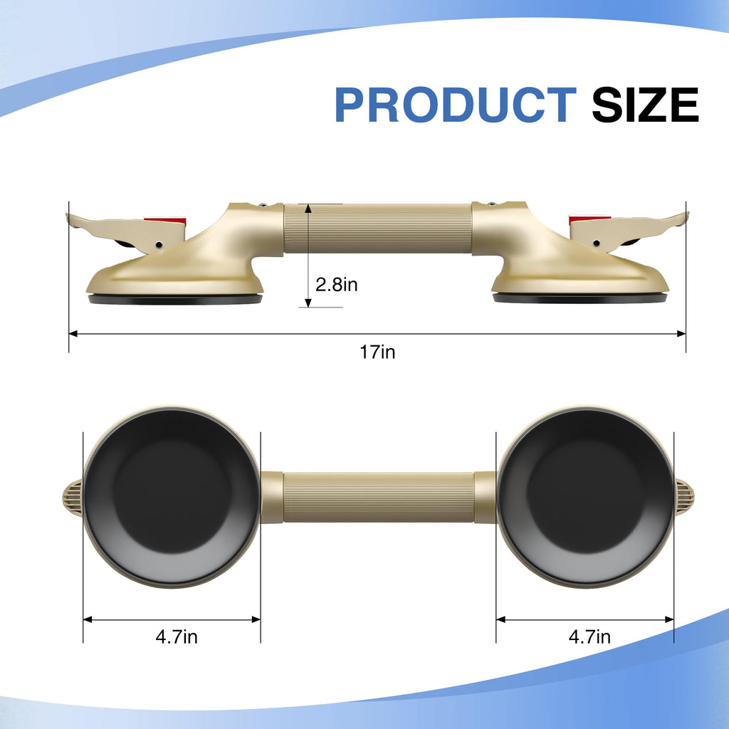 DAILYLIFE Shower Grab Bar for Bathtubs and Showers, 17 inch Heavy Duty Shower Handle with Strong Suction Cup Grab Bars, Safety Shower Handrails for Seniors and Elderly, Gold