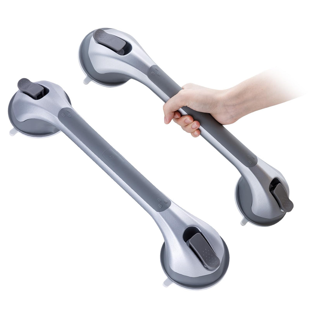 TAILI Shower Grab Bar 2 Pack 16 Inch Suction Grab Bars for Bathtubs & Showers, Heavy Duty Shower Handle Removable Shower Handrails for Elderly and Seniors, No Drilling Waterproof, Silver