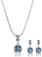 Women's Necklace and Earring Set — Silver Tone Jewelry Set with Blue and Crystal Inspired Accents, Fashion Accessories for Everyday and Dress Wear