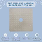 SlipX Solutions Microban-Infused Rubber Shower Mat, 21" x 21" | Anti-Slip Square Bath Mat w/ 140 Power Grip Suction Cups | Tan