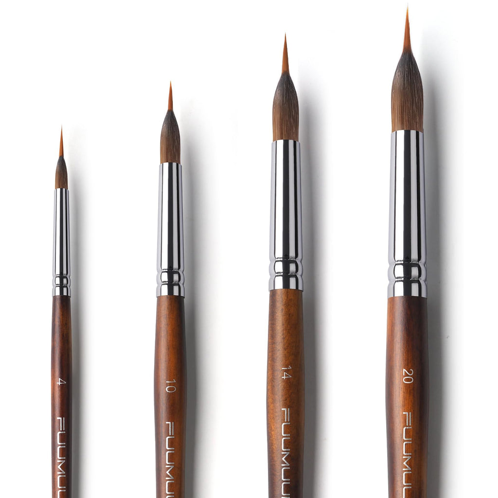 Watercolor Brushes Professional, Fuumuui 4Pcs Extended Needle Point Brushes Synthetic Extra Long Pinhead Brush with Sable Body for Fine Detailing - Watercolor Acrylic Gouache Inks Painting
