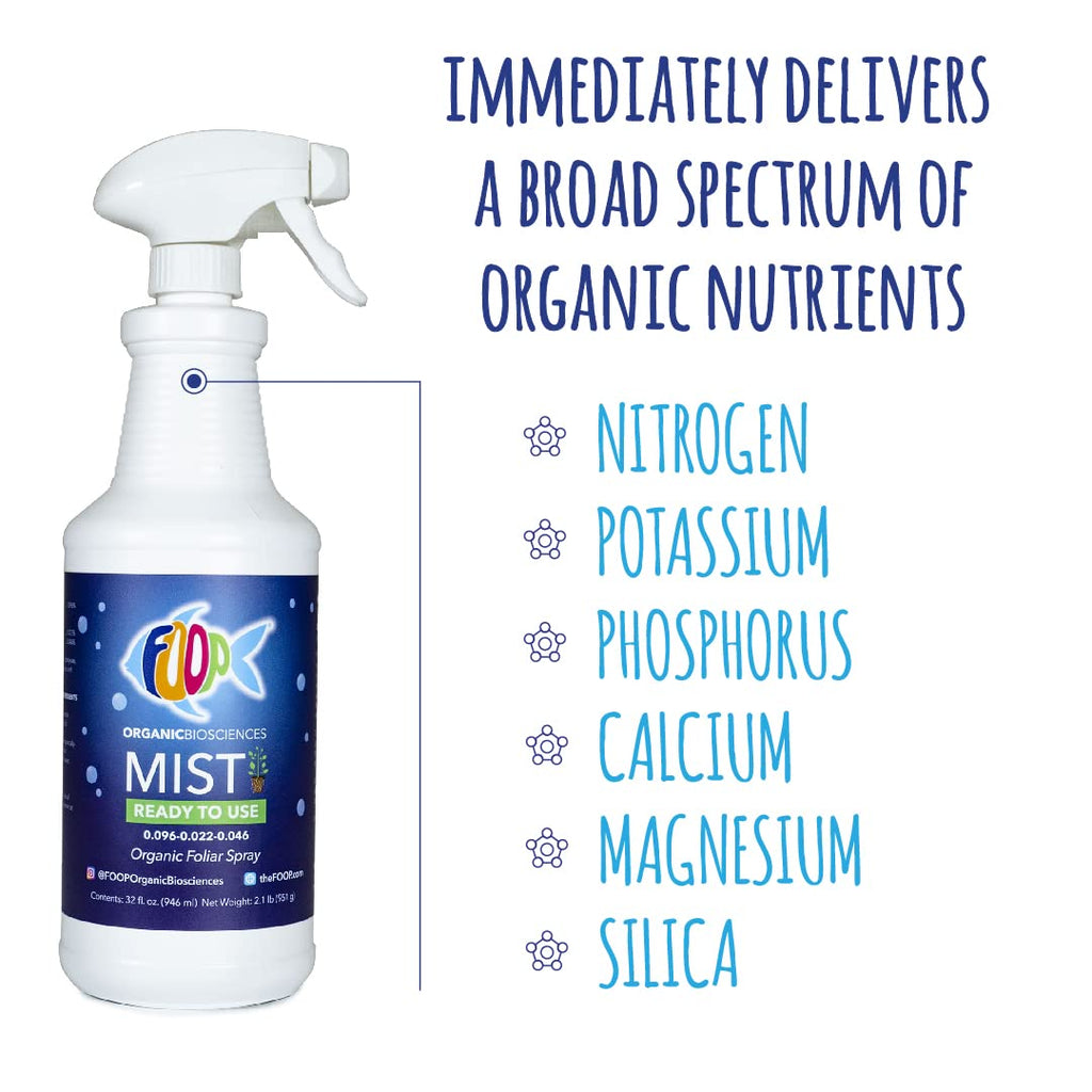 FOOP Mist Ready to Use - Organic Foliar Spray | Accelerates Plant Growth, Reduces Plant Stress | Delivers Broad Spectrum of Nutrients | Ready to Use, No Mixing Required (32oz, 2 Pack)