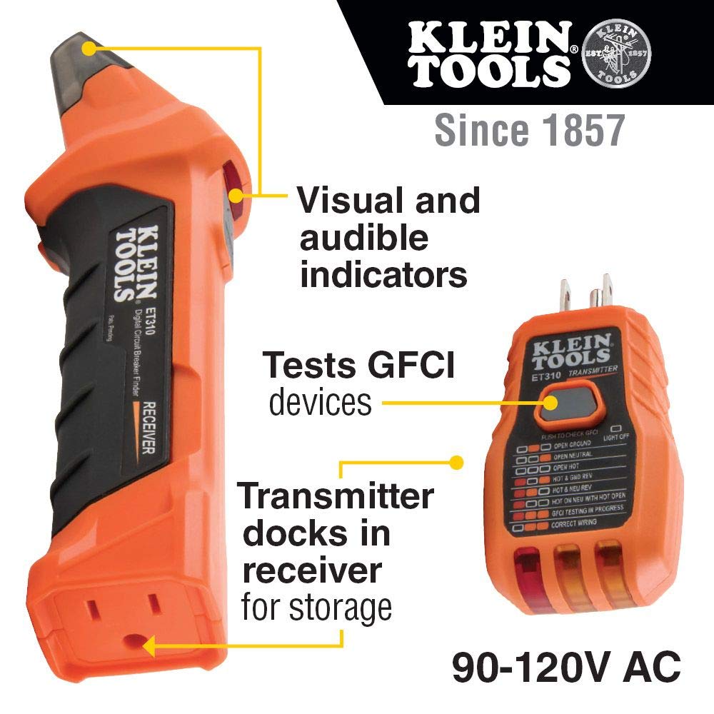 Klein Tools IR10 Infrared Thermometer, Digital Thermometer Gun with Dual Targeting Laser, 20:1 & 80016 Circuit Breaker Finder Tool Kit with Accessories, 2-Piece Set