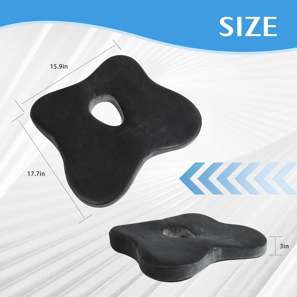 RKADIR Ergonomic Memory Foam Seat Cushion for Office Chair & Car Seat,Relieves Sciatica,Sedentary Not Numb Coccyx Support Pillow,Pressure Relief Cushion for Back Pain & Tailbone Pain (Black Gray)