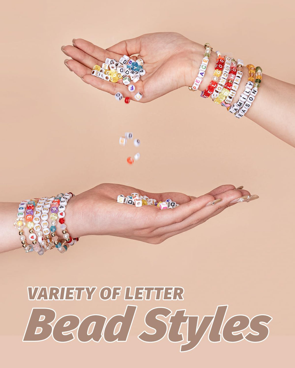 DoDoBeads Gold Letter Beads for Bracelets - 1270Pcs Square Acrylic A-Z with Extra Vowels, Numbers and Spacers - Ideal for Necklaces and Friendship Kits