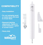 Wright Products Heavy-Duty Pneumatic Storm Door Closer – Durable, Adjustable, Quiet-Closing with Hold-Open Feature (Transitional, White)