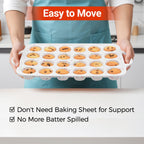 Mini Muffin Pan, Metal Reinforced Frame Mini Cupcake Pans 24 Cups Nonstick Muffin Silicone Molds with Handle for Baking Muffins, Cupcakes, Egg Bites 2 Pack