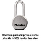 Master Lock Magnum Heavy Duty Solid Steel Silver Padlock with Key, Cut Resistant Gate Locks for Outdoor Fence or Shed, 14/32 x 2 x 15/16 Inches, M930XKADLH