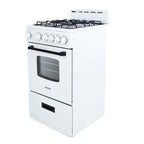 Avanti Gas Range Oven, Compact Freestanding Design, 4 Sealed Burners with Electronic Ignition, 2.1 Cu.Ft. Capacity Features Framed Glass Door Storage Drawer Broiler and Accessories, 20-Inch, White