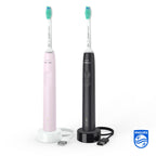PHILIPS Sonicare 3100 Series Sonic Electric Toothbrush (Dual Pack) with Pressure Sensor and BrushSync Replacement Reminder, Black and Sugar Rose (Model HX3675/15)