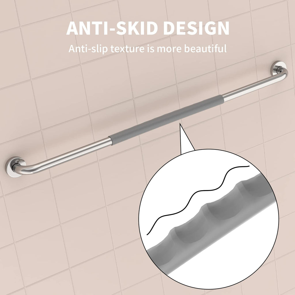 36 Inch Anti Slip Shower Grab Bar, Munzong Chrome Stainless Steel Bathroom Grab Bar w/Gray Rubber Grip, Bathroom Balance Bar,Safety Handrail Support,Handicap Elderly Senior Assist Bath Handle