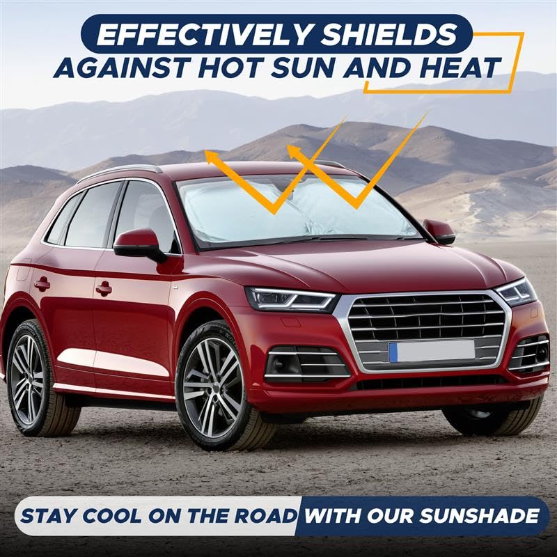EcoNour Car Windshield Sunshade | Blocks 99% Heat & Keeps Interior Cool | Universal Fits Cars, SUVs, Trucks | Automotive Sun Screen, Visor & Car Accessories for Summer | Medium (64x32 Inches)