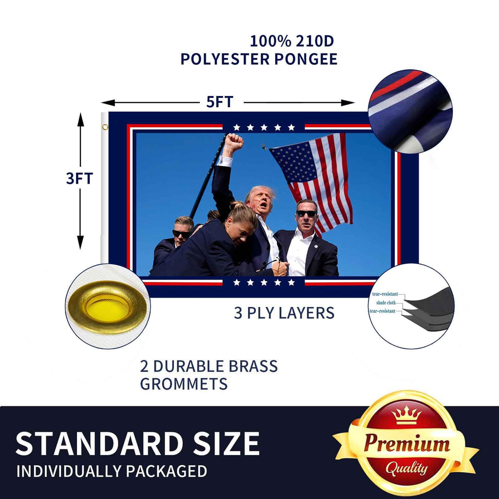 3 Ply Trump Flag Super Tough Ultra-Thick Double Sided 3x5 Outdoor Flags, Long Lasting, Fade Resistant 210D Polyester Pongee Flag