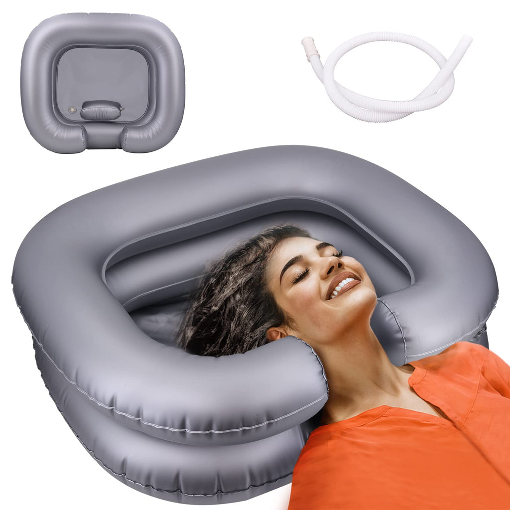 UOPIRHJ Portable Shampoo Bowl, Inflatable Hair Washing Sink for Bedridden, Disabled,Injured, Hair WashTub for Dreadlocks and at Home Sink Washing (Grey)