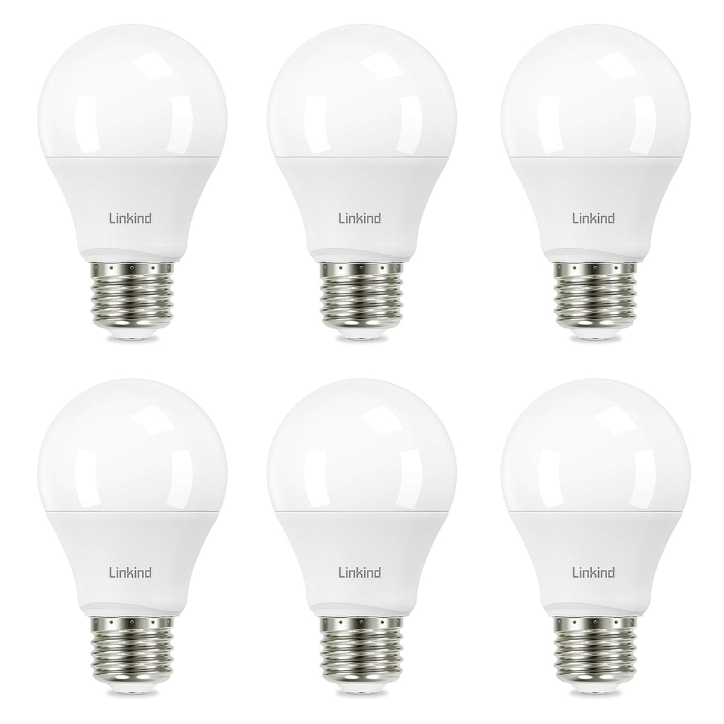 Linkind A19 LED Light Bulb, 60W Equivalent, 9W 2700K Soft White Light Bulbs, 800 Lumens Non-Dimmable Bulbs, E26 Standard Base, Energy Efficient, for Bedroom Home Office, 6 Pack