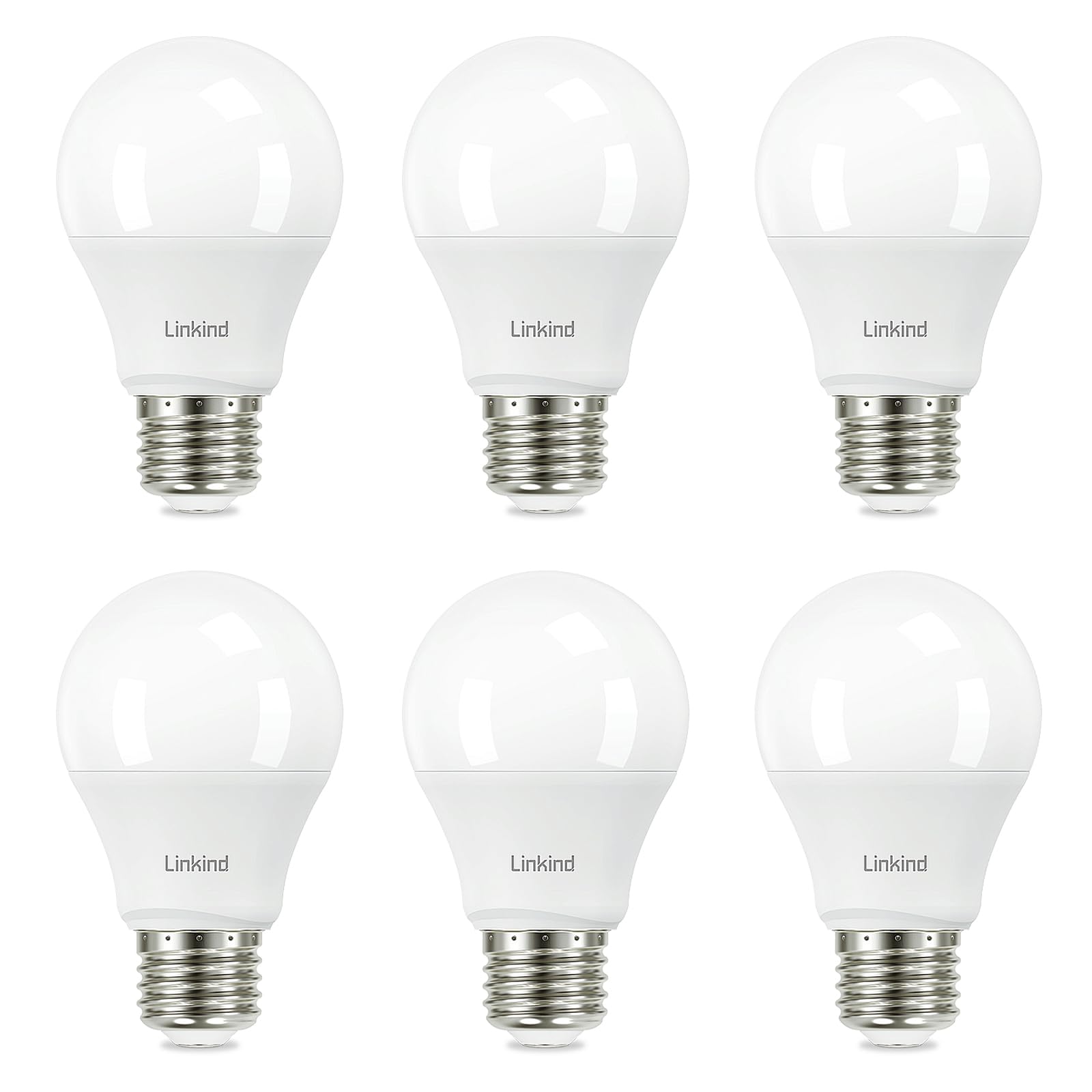 Linkind A19 LED Light Bulb, 60W Equivalent, 9W 2700K Soft White Light Bulbs, 800 Lumens Non-Dimmable Bulbs, E26 Standard Base, Energy Efficient, for Bedroom Home Office, 6 Pack