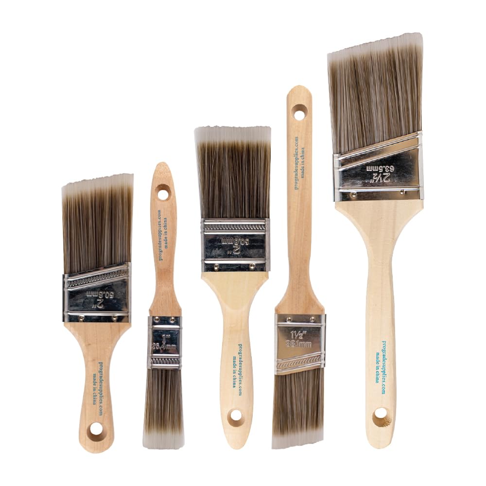 Paint Brushes, 5-Piece Paint Brush Set, Flat & Angle Brushes for Walls, Trim, Cabinets, Interior & Exterior Latex and Oil Paints, Stains