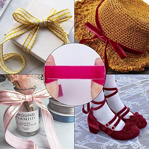 arricraft 20 Yards × 1 Inch Christmas Single Side Pink Velvet Ribbon, Satin Ribbon Roll for Wedding Gift Wrapping Velvet Fabric Hair Bows Flower Arranging Home Decorating (Pink)