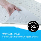 SlipX Solutions Extra Large Square Shower Mat, 27"x27", Non-Slip Stall Mat for Elderly & Kids Standing Bath Tub Mat, Machine Washable, Suction Cups, White