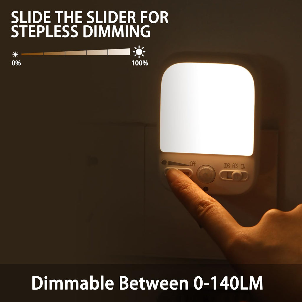 LED Night Light Plug into Walls, Plug-in, Dusk to Dawn Motion Sensor with 4 Lighting Modes, Brightness Adjustable Warm White, Energy Efficient, Ideal Nightlight for Elderly, Baby, Kids (2 Pack)