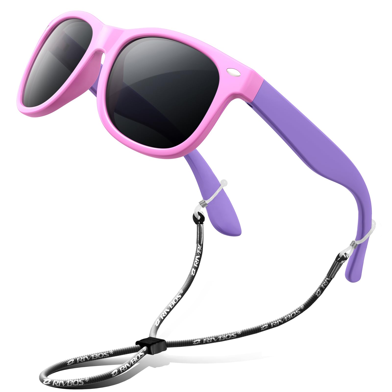 Kids Sunglasses Polarized UV Protection Flexible Rubber Glasses Shades with Strap for Boys Girls Pink