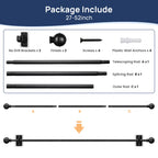 No Drill Curtain Rods for Window 28 to 47 Inches, 5/8 Inch Diameter Renter Friendly Drapery Rod with Adhesive Brackets without Drilling, Adjustable from 27 to 52 Inches, Black