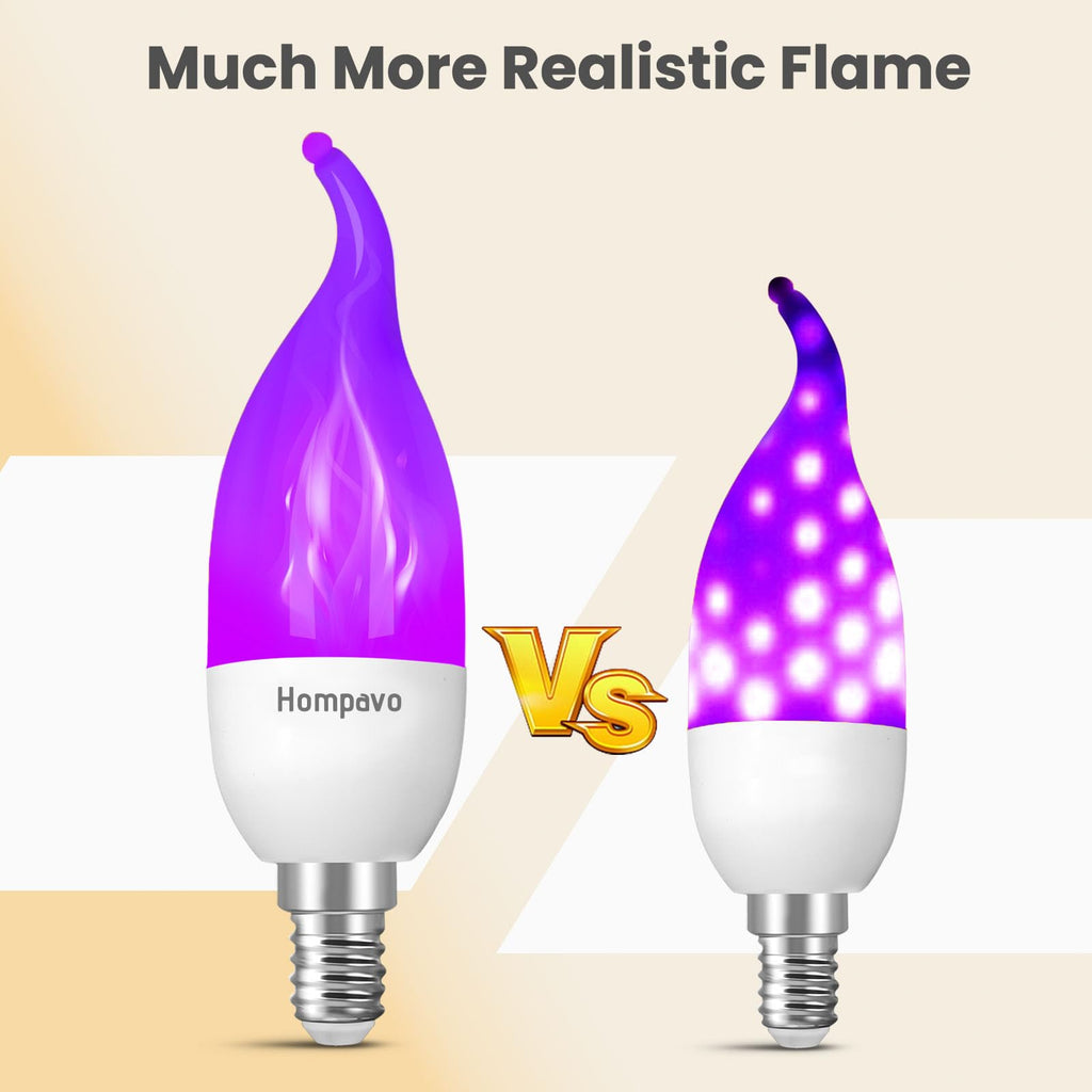 Hompavo 【Upgraded LED Flame Light Bulbs, 3 Modes Flickering Light Bulbs, E12 Chandelier Base Candle Fire Light Bulb for Halloween Christmas Party Porch Indoor & Outdoor Home Decoration, Purple 6 Pack