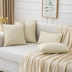 MIULEE Pack of 2 Couch Throw Pillow Covers 18x18 Inch Cream White Farmhouse Decorative Pillow Covers with Stitched Edge Soft Chenille Solid Dyed Christmas Pillow Covers for Sofa Bed Living Room