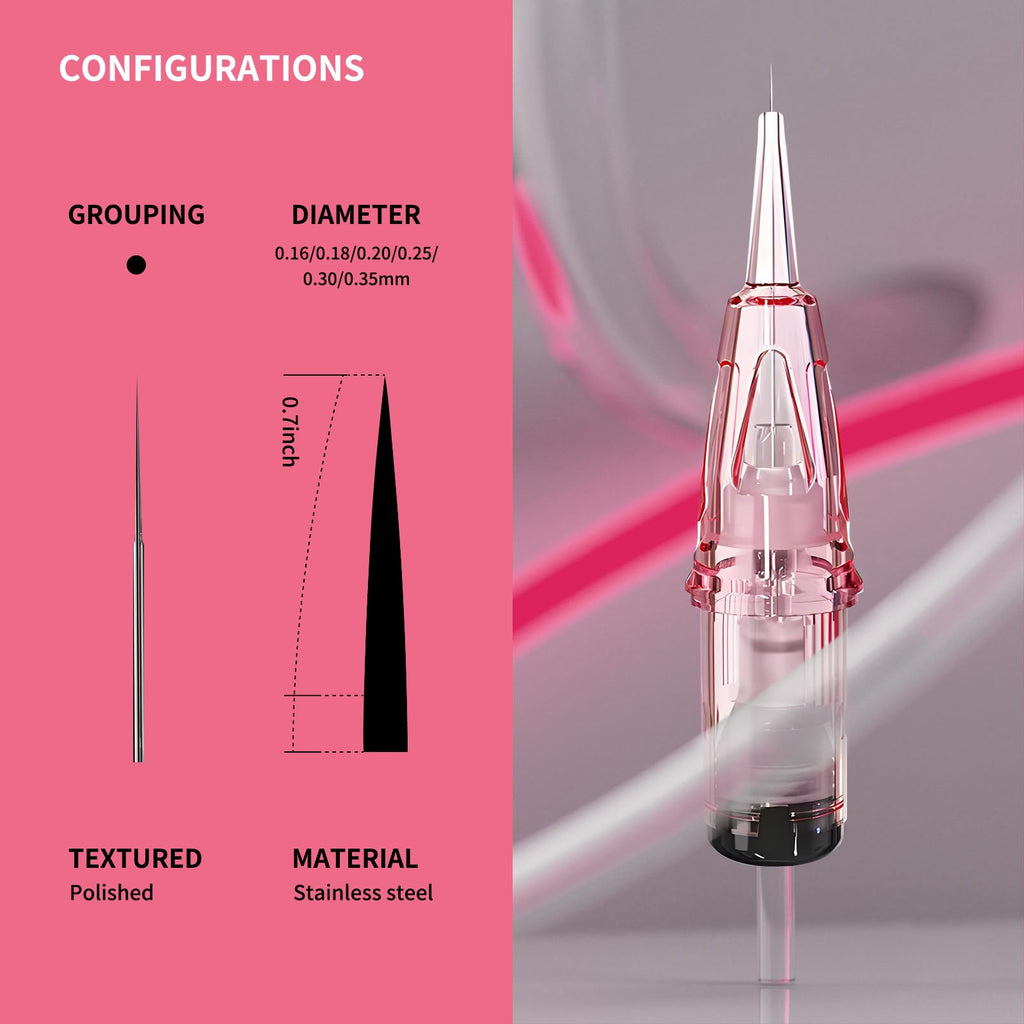 PMUBEAUT 10Pcs NANO Tattoo Cartridge Needles Disposable 1RL Round Liner Long Tape Permanent Makeup Needles Eyebrows Eyeliners Lip Blushing Microblading Supplies for Rotary Tattoo Pen (20/1RLLT)