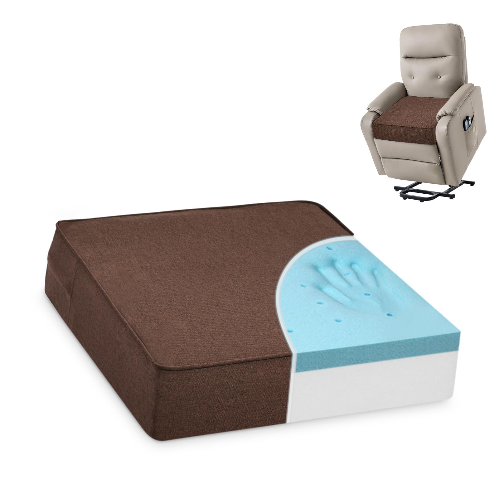 Shinnwa Gel Memory Foam Recliner Cushion for Elderly, Extra Large Seat Cushion, Dual-Layer Foam Chair Pad for Couch, Armchair, Wicker Chairs, Floor, 18 × 18 × 4in, Caramel