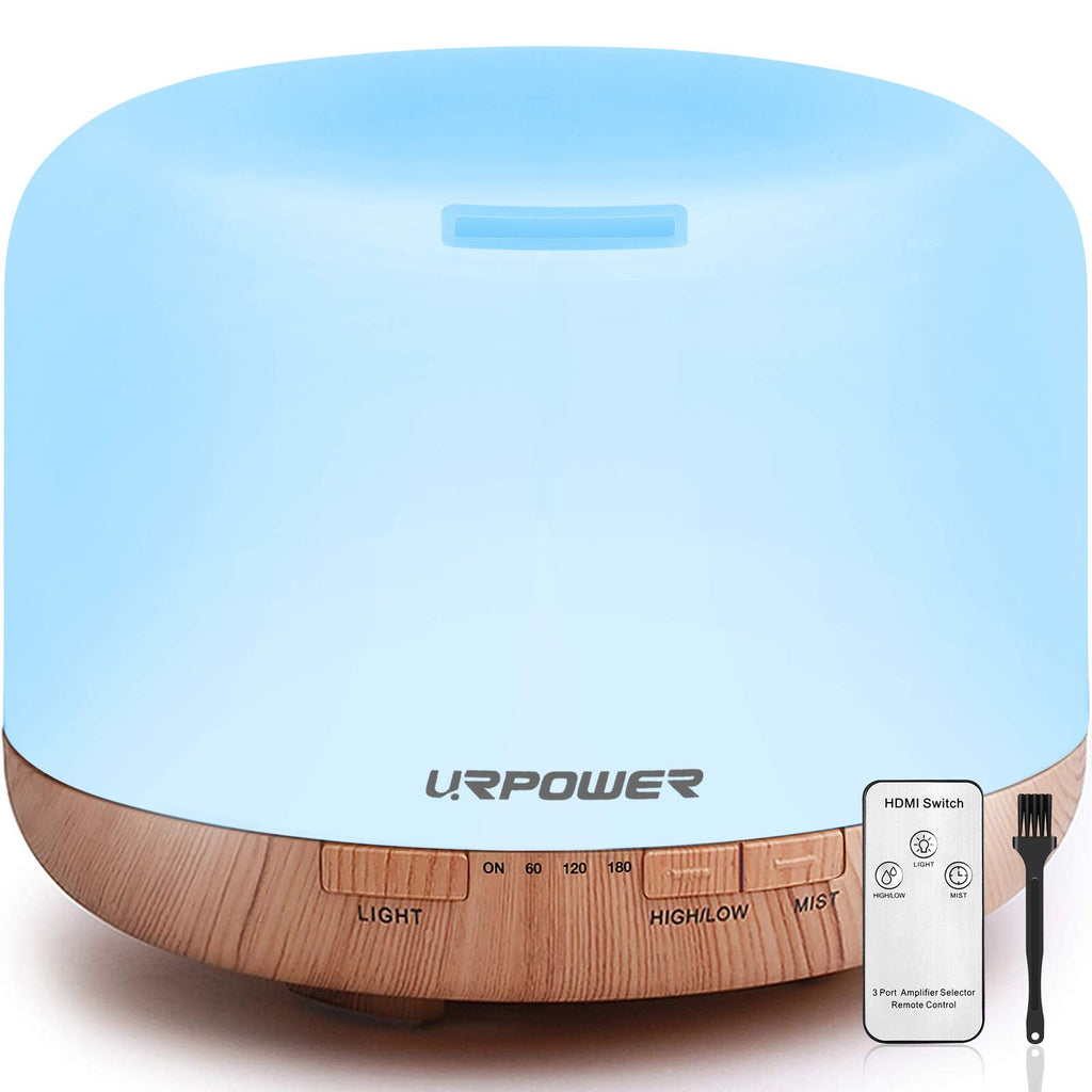 URPOWER 500ml Aromatherapy Essential Oil Diffuser Humidifier Room Decor Lighting with 4 Timer Settings, 7 LED Color Changing Lamp and Waterless Auto Shut-Off