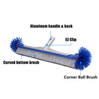 Poolvio Professional 17.5" Floor & Wall Pool Cleaning Brush with Tough Around Nylon Bristles, EZ Clip Aluminum Handle- Easily Sweep from Walls, Floors, Steps