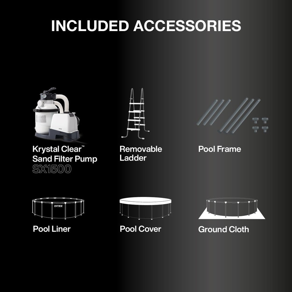 INTEX 26325EP 16ft X 48in Ultra XTR Frame Deluxe Above Ground Swimming Pool Set with 1500 GPH Sand Filter Pump, Removable Ladder, Ground Cloth, Pool Cover, SuperTough, Puncture and Rust Resistant
