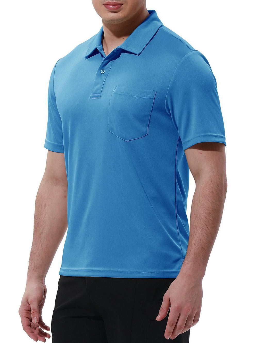 Men's Activewear Polo Shirts Short Sleeve Quick Dry Outdoor Golf Sports Shirts with Pocket(Blue, US XL)