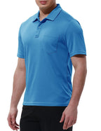 Men's Activewear Polo Shirts Short Sleeve Quick Dry Outdoor Golf Sports Shirts with Pocket(Blue, US XL)