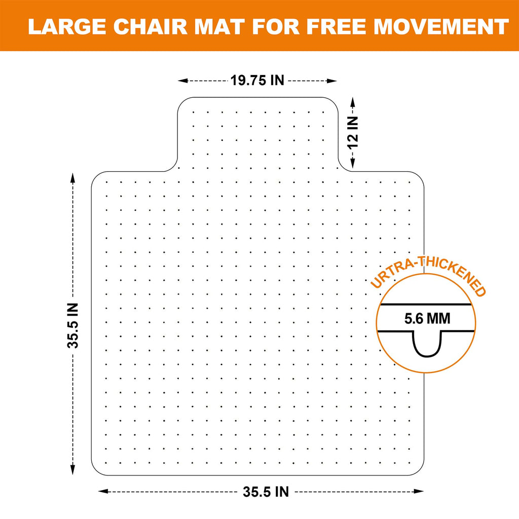 Thickened Chair Mat for Carpet- 47.5" x 35.5" Low Pile Carpet Protector for Office Computer Desk Chair. Heavy Duty Desk Chair Mat for Carpeted Floors