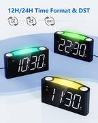 Digital Alarm Clock,7.5" Big LED Display & Full Dimmer,USB Cellphone Chargers,7-Color Night Light,Adjustable Volume,12/24 H,Plug-in Easy to Set Alarm Clock for Kids Elderly Bedside Desk Kitchen Office