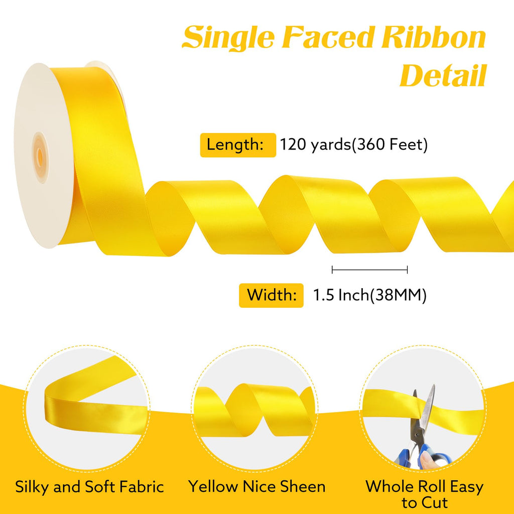 Yellow Satin Ribbon 120 Yards 1 1/2 Inch Yellow Ribbon Stocking Stuffers for Gift Wrapping Flower Bouquet Crafts Fall Decor Party Halloween Christmas Decorations