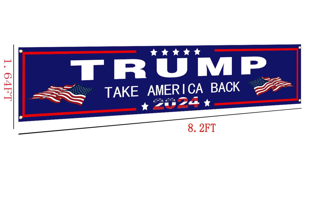 DOPMMT Donald Trump 2024 Flag Large Banner Trump 2024 Yard Signs banner Advertising Polyester Party Outdoor Flag Decor 8.2x1.6 FT
