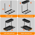 Simple Trending Under Sink Organizer 2 Pack, 2 Tier Cabinet Organizer with Sliding Basket, Multi-Purpose Sink Storage Basket with 4 Hooks for Kitchen Bathroom, Black